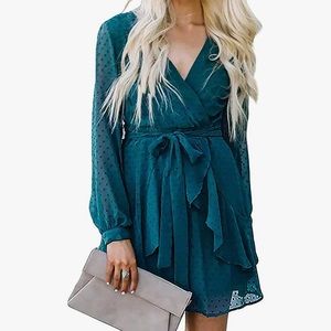 Aooksmery V Neck Long Sleeve Dress